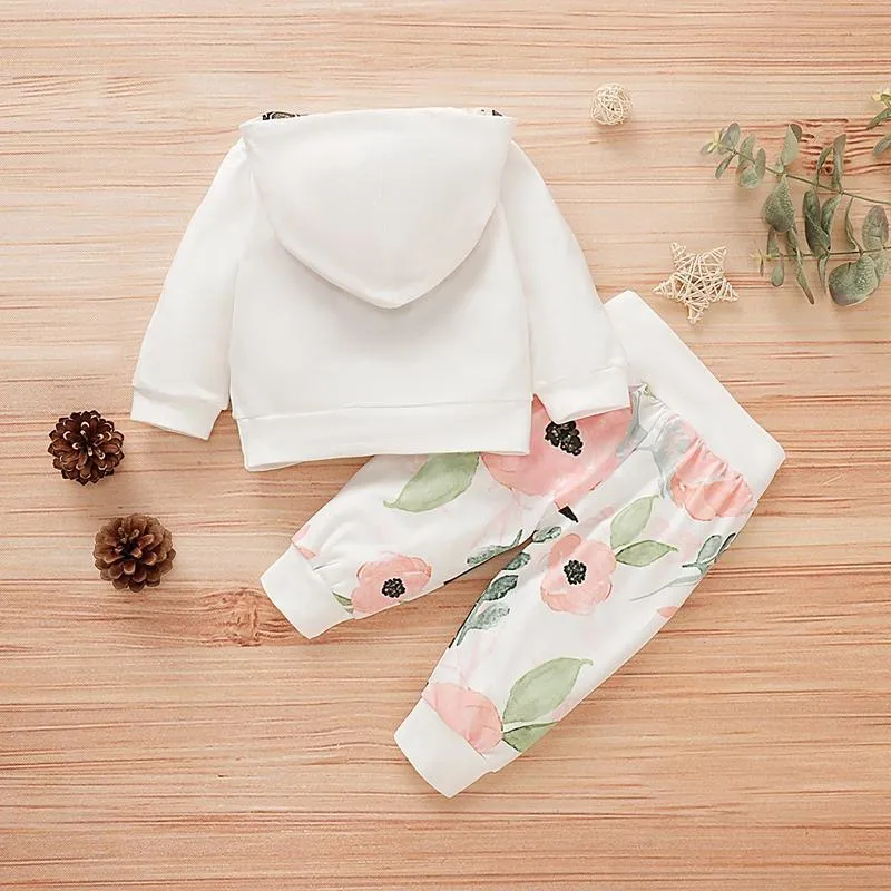 2-piece Floral Printed Hoodie & Pants for Baby Girl