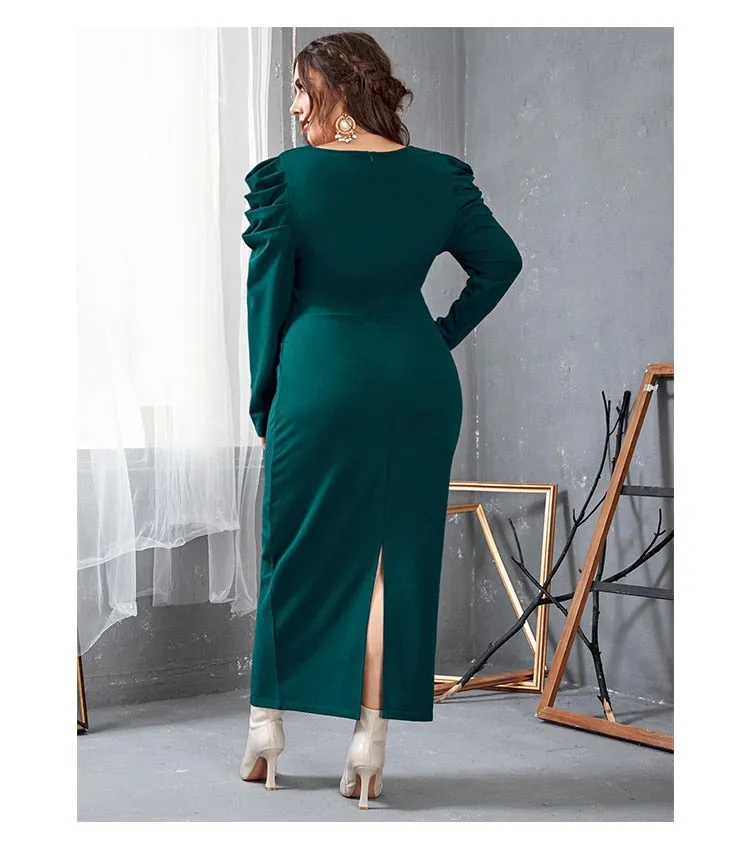 Add Elegant Split Back Puff Sleeve Dress