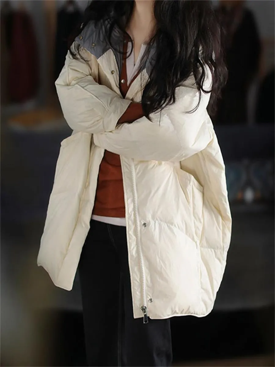 Autumn And Winter Down And Warm Solid Color Hooded Women'S Coat