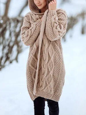 Autumn And Winter Warm Hooded Twist Women'S Knitted Jacket