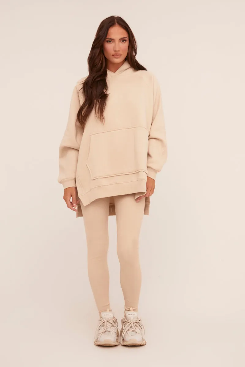 Beige Oversized Hoodie And Leggings Co-ord Set - Renee