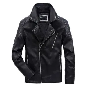 Biker Warm Bomber Leather Jacket Male