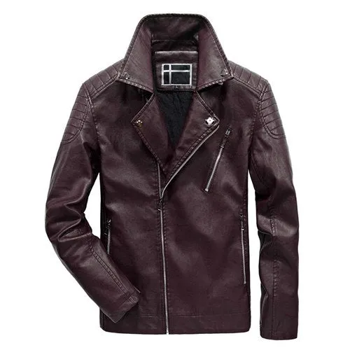 Biker Warm Bomber Leather Jacket Male