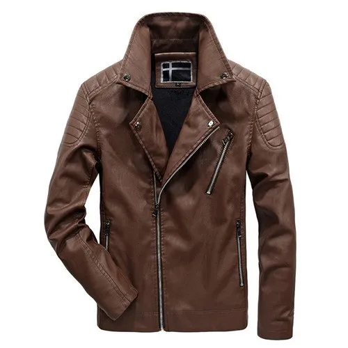 Biker Warm Bomber Leather Jacket Male