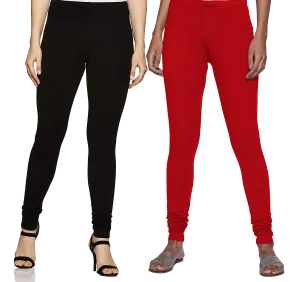 Black and Red churidar Leggings Combo (Pack of 2)