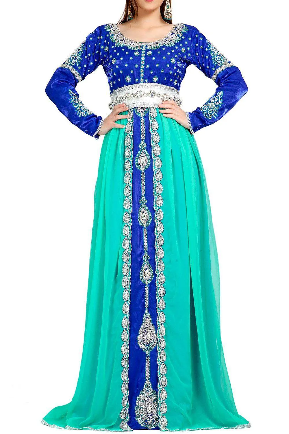 Classic Elegant Blue Embroidered Caftan