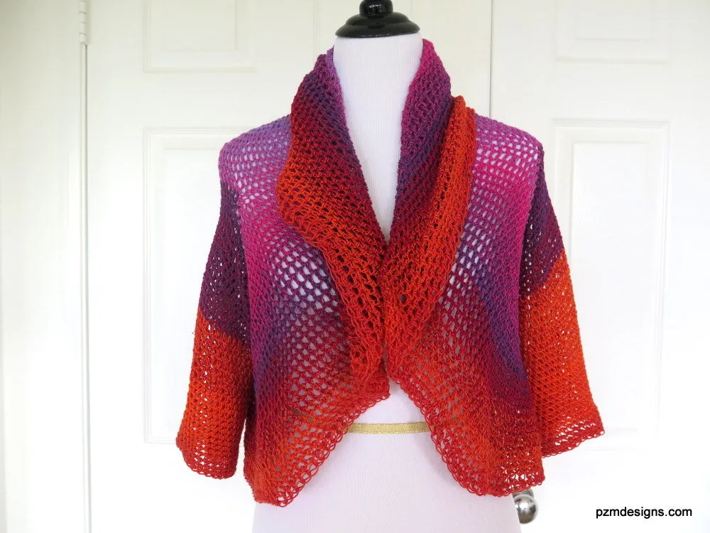 Colorful Crochet Circle Shrug, Rainbow Colored Lightweight Sweater