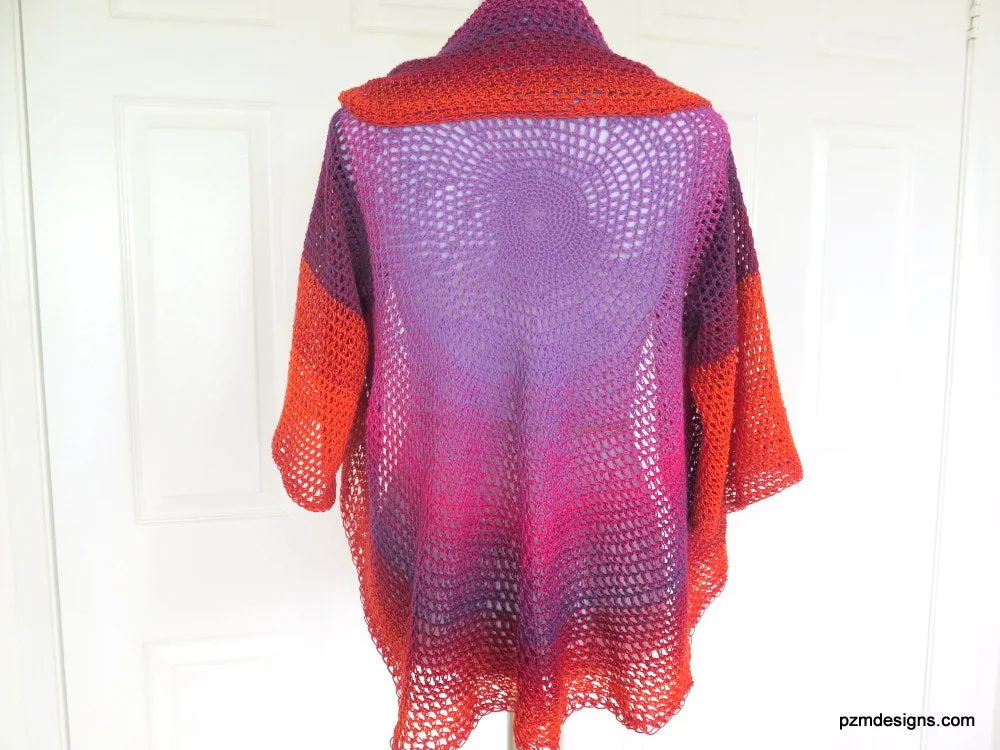 Colorful Crochet Circle Shrug, Rainbow Colored Lightweight Sweater