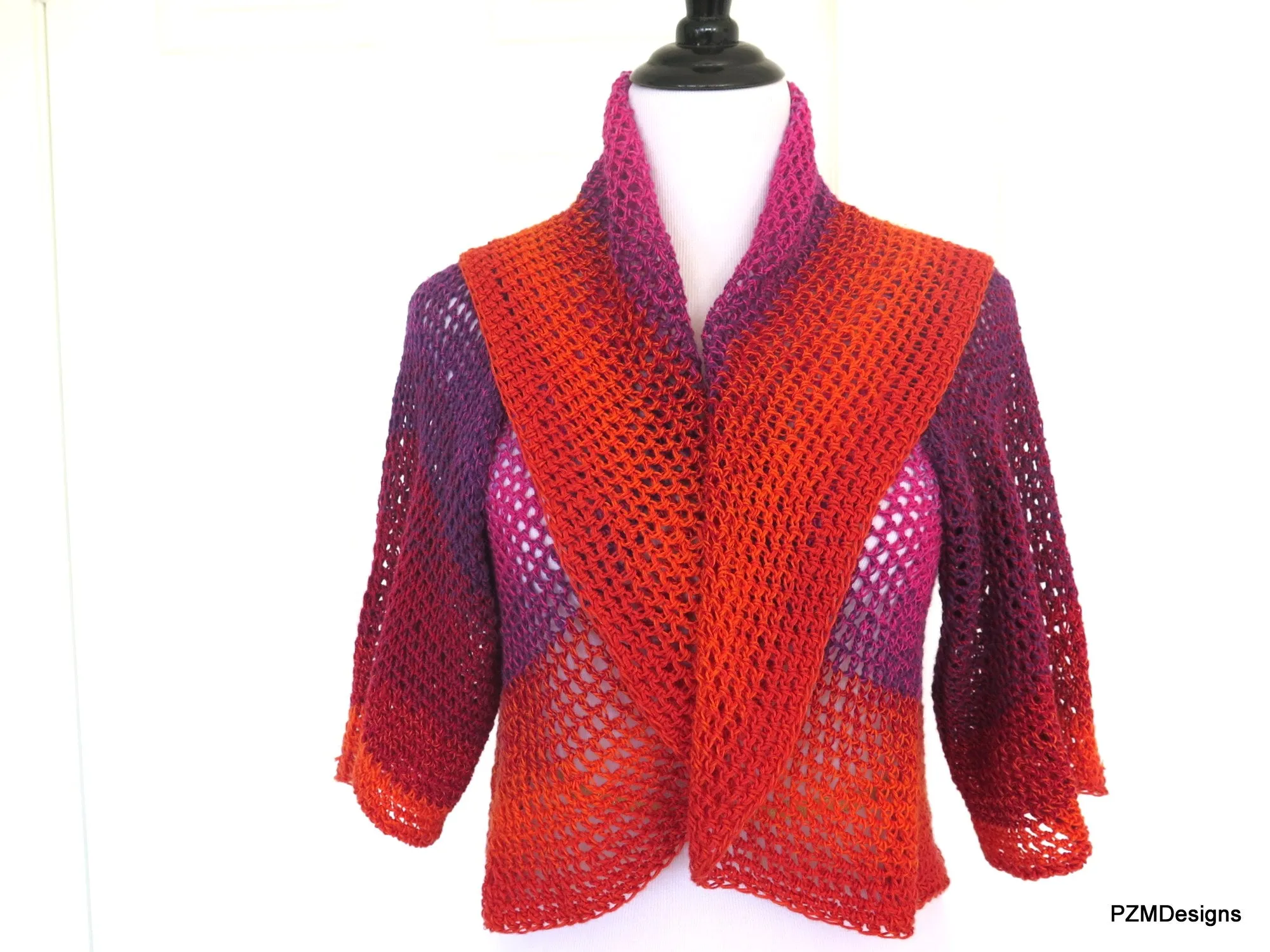 Colorful Crochet Circle Shrug, Rainbow Colored Lightweight Sweater