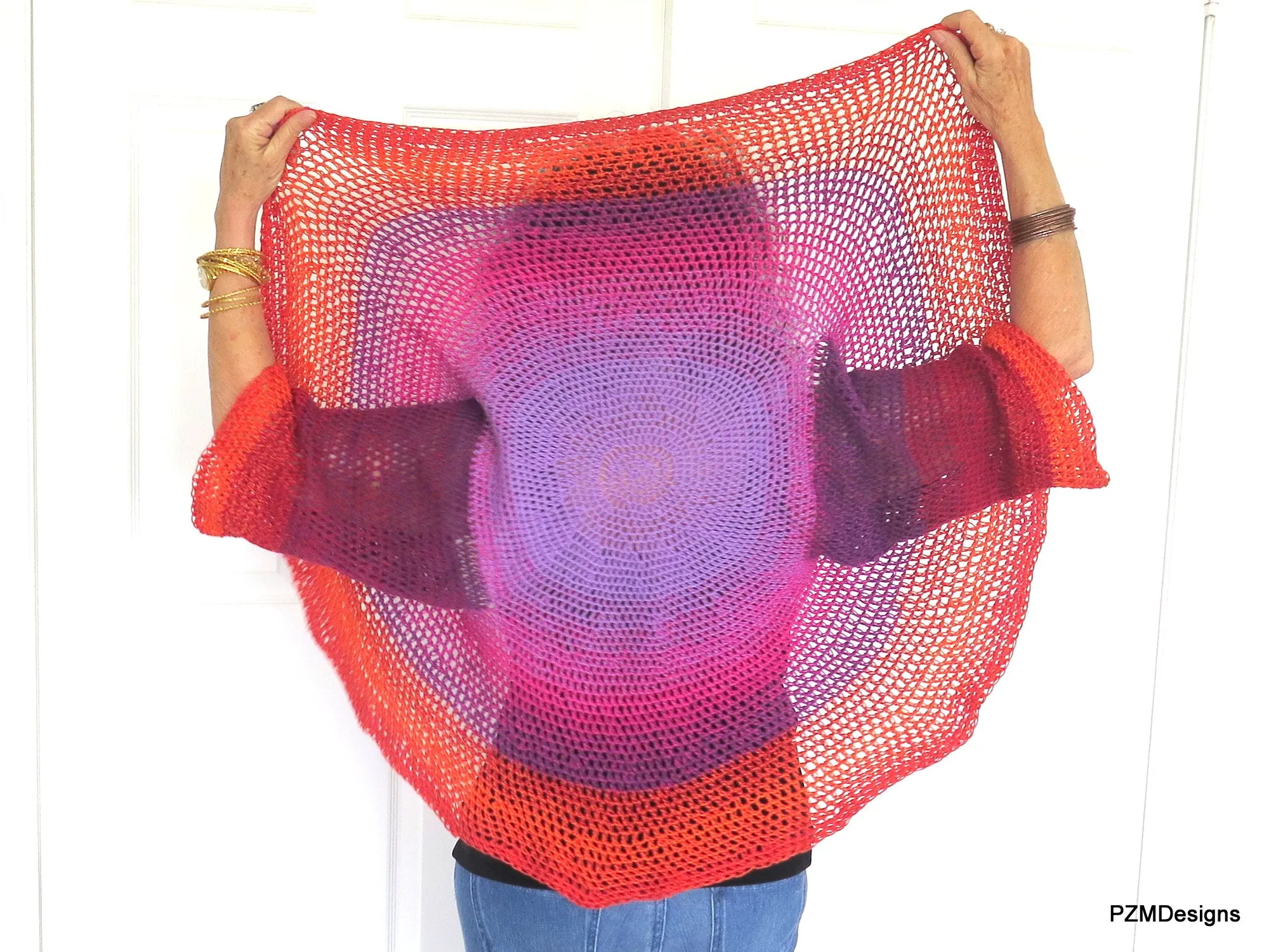 Colorful Crochet Circle Shrug, Rainbow Colored Lightweight Sweater