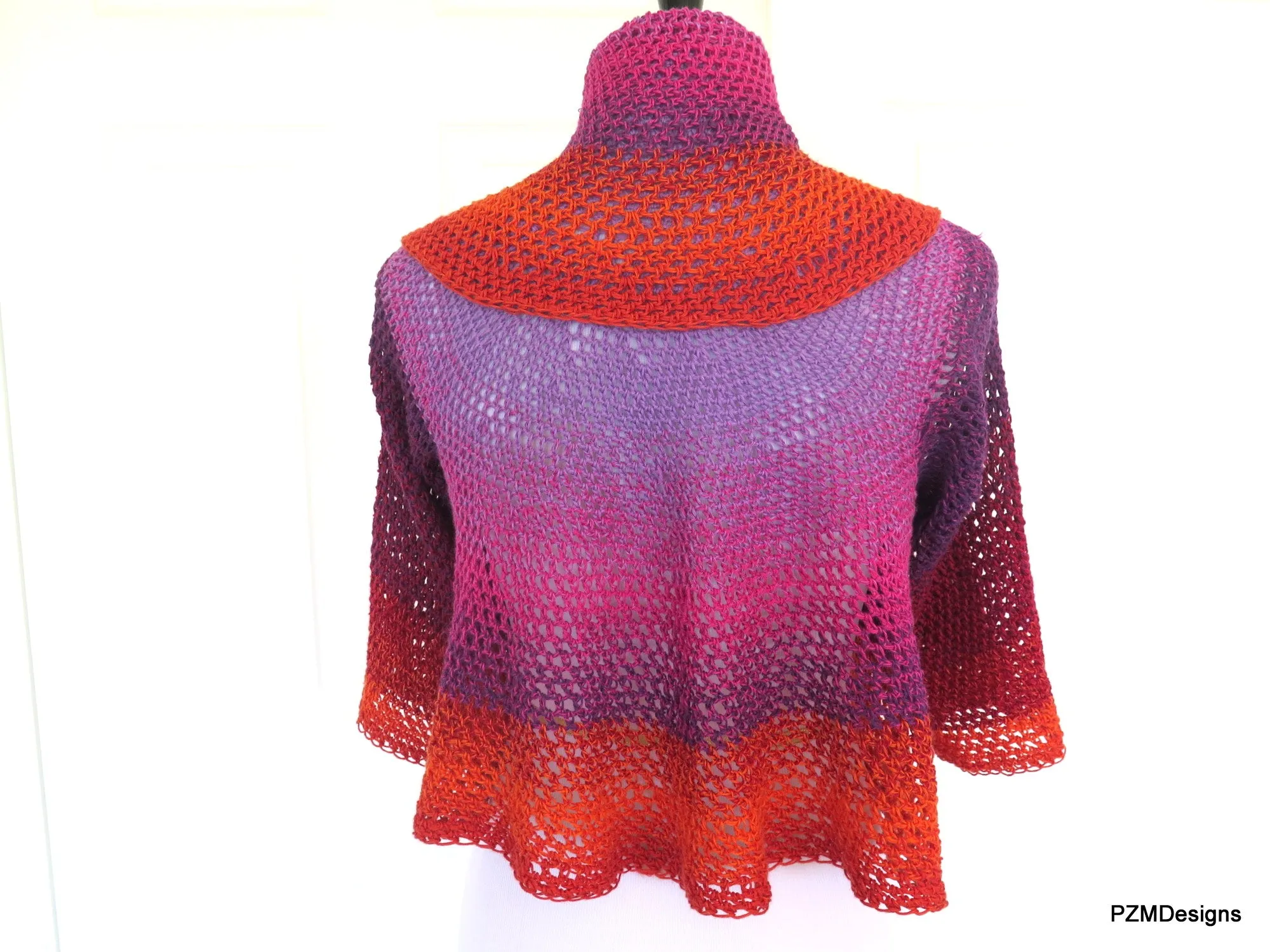 Colorful Crochet Circle Shrug, Rainbow Colored Lightweight Sweater