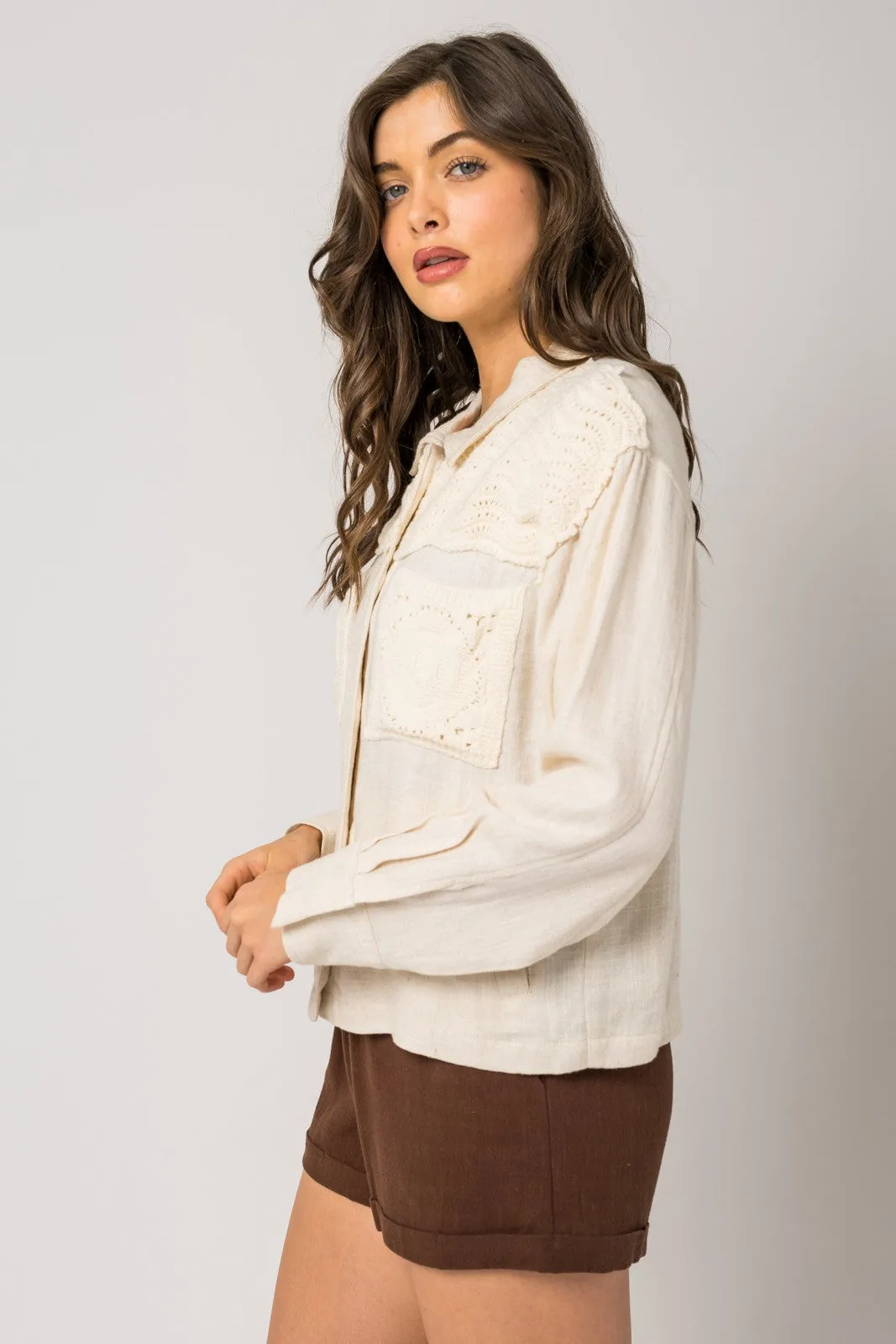 CROCHET MIX LINEN JACKET