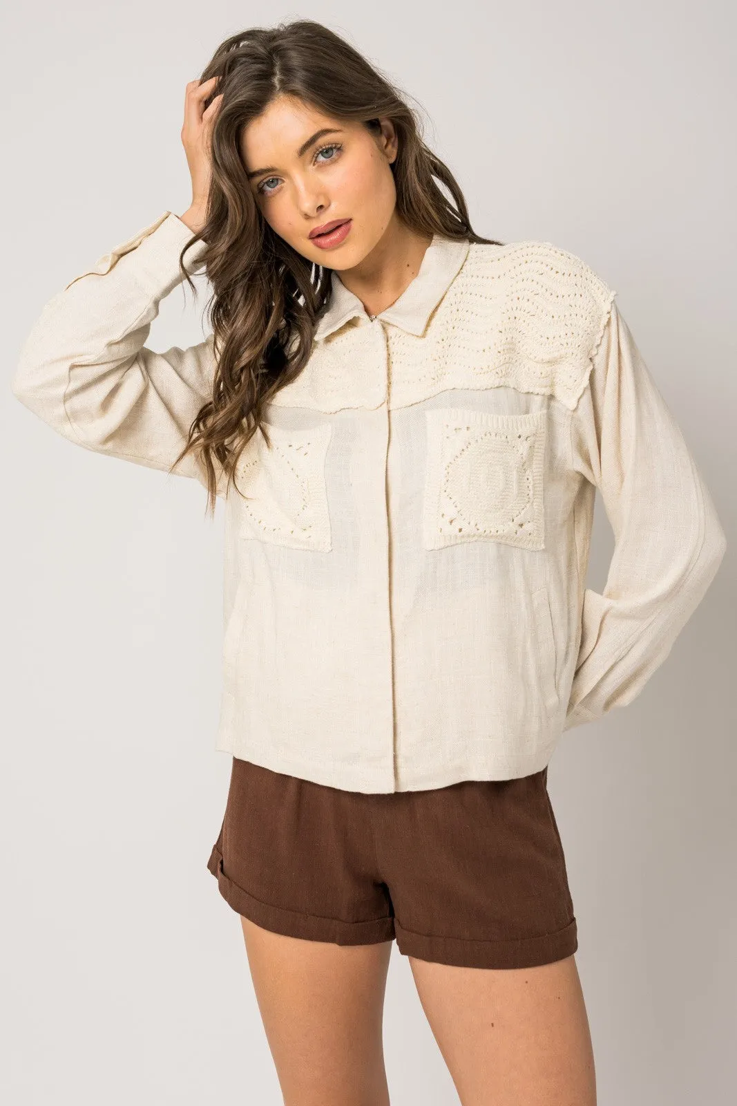 CROCHET MIX LINEN JACKET