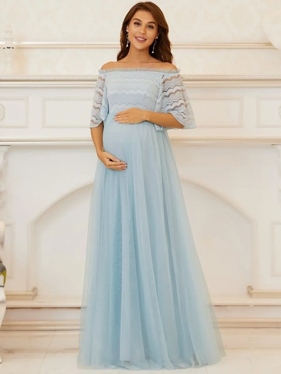 Elegant Cold Shoulder Floor Length Maternity Dress