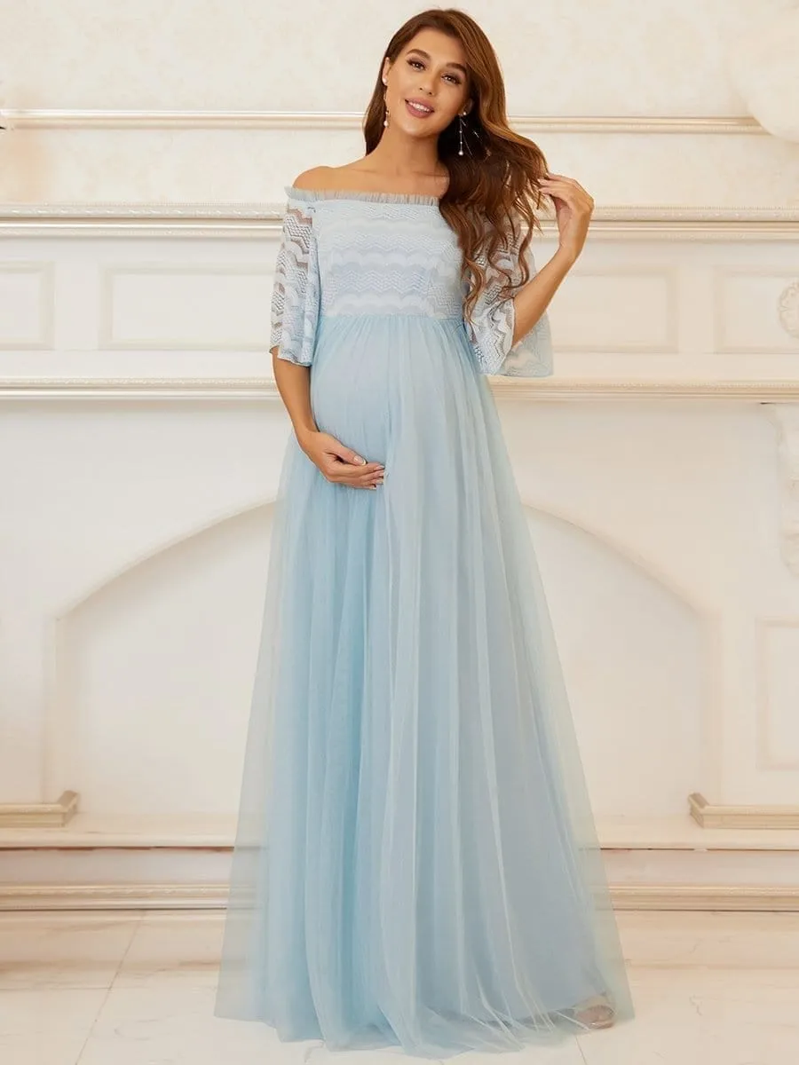 Elegant Cold Shoulder Floor Length Maternity Dress