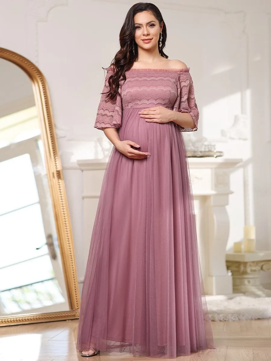 Elegant Cold Shoulder Floor Length Maternity Dress