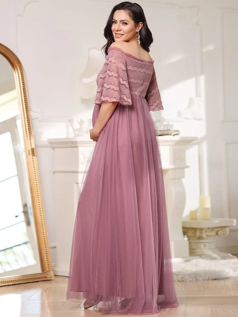 Elegant Cold Shoulder Floor Length Maternity Dress