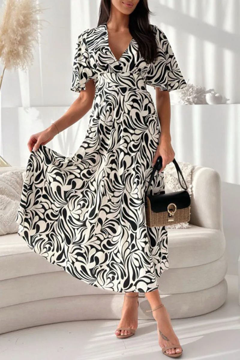 Elegant Floral Patchwork V Neck A Line Dresses