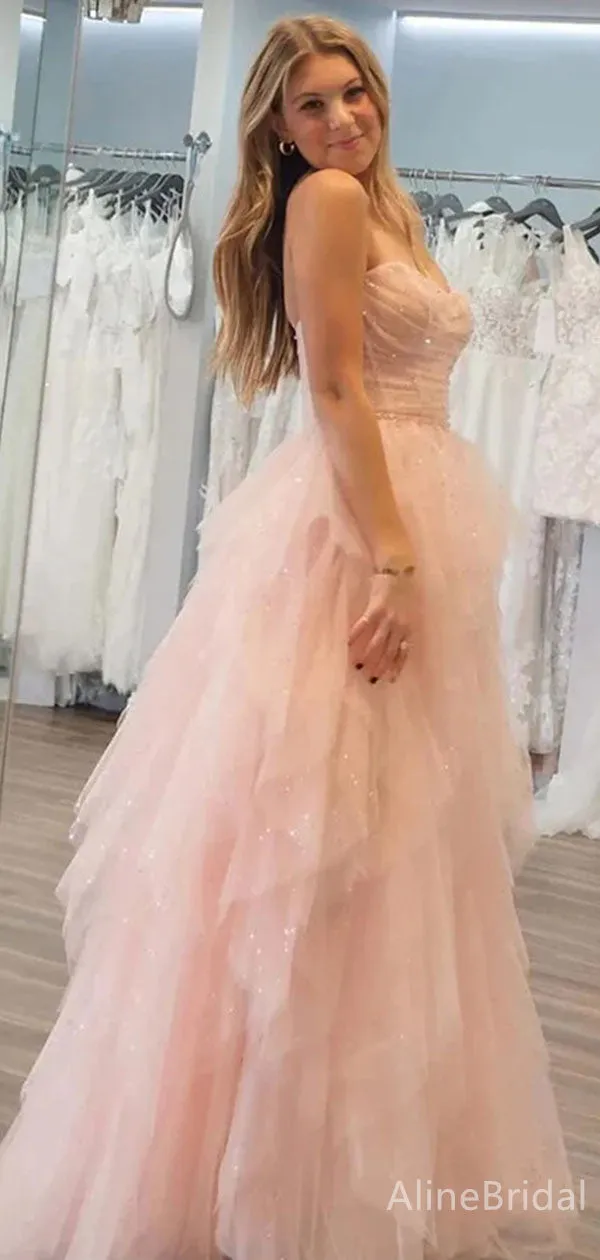 Elegant Pink Strapless A-line Long Prom Dress,PD37652