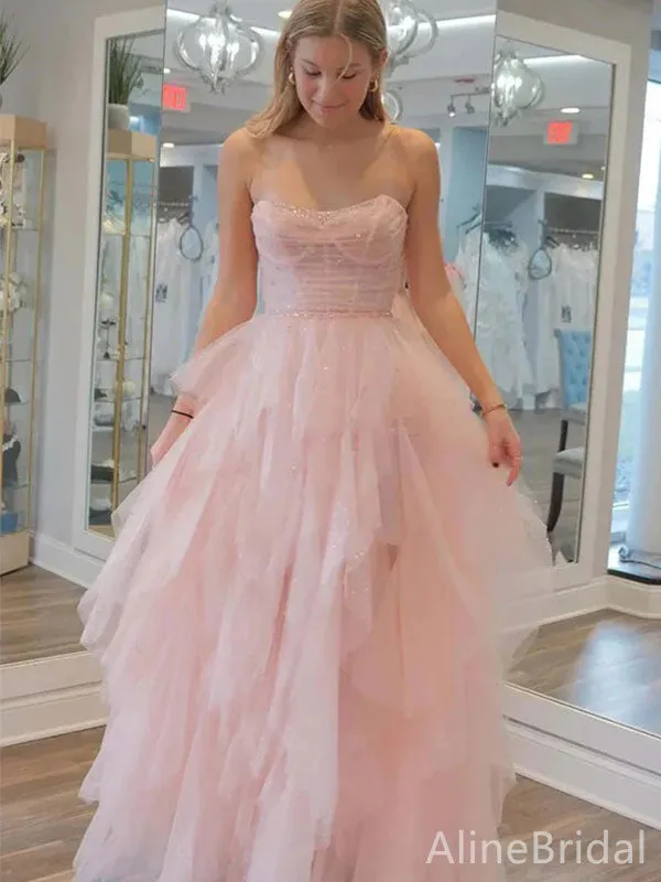 Elegant Pink Strapless A-line Long Prom Dress,PD37652