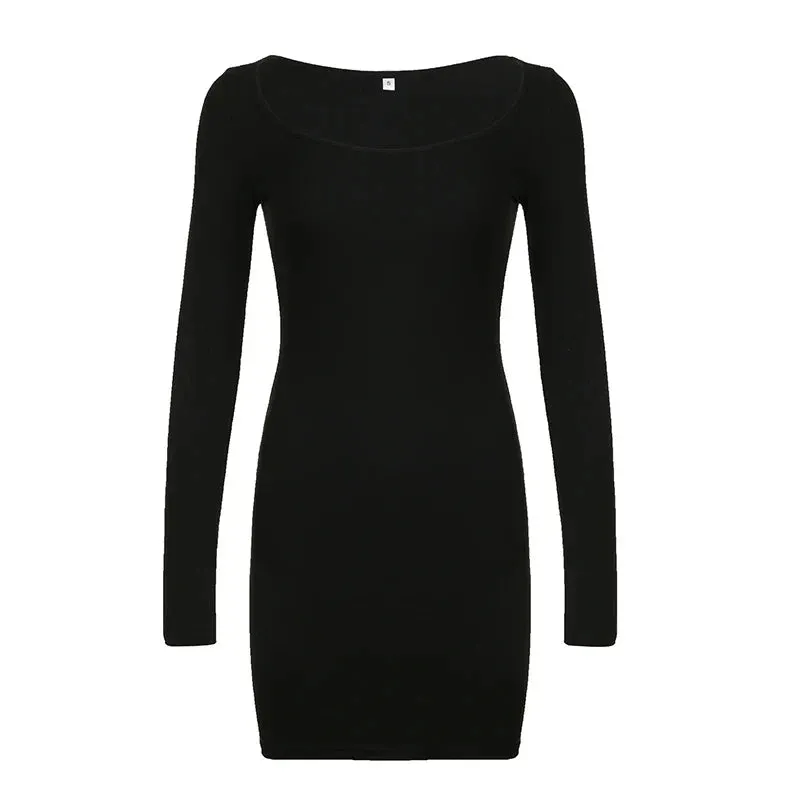 Elegant Square Neck Long Sleeve Skinny Dress