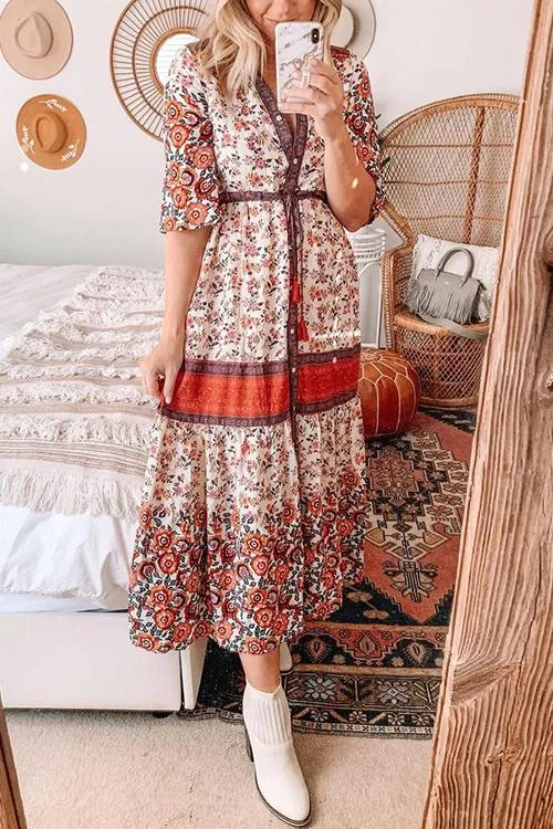 Floral Print Button Maxi Dress