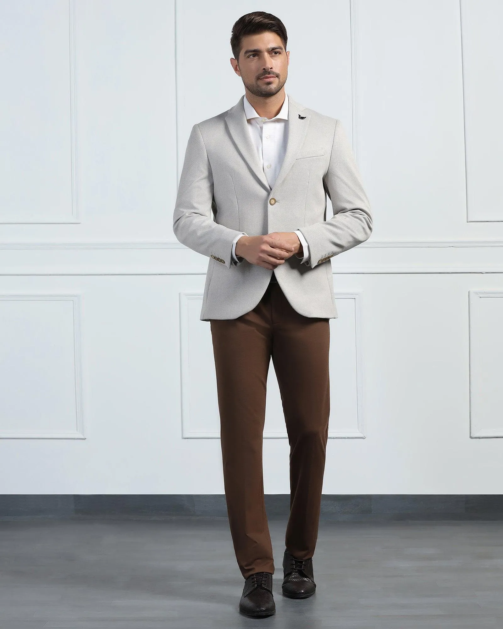 Formal Beige Textured Blazer - Venue