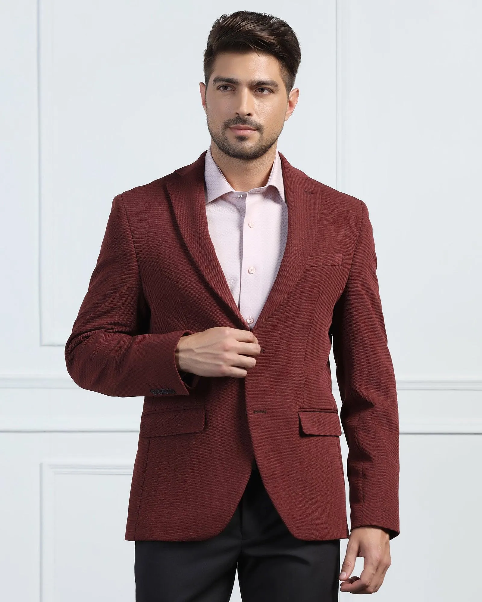 Formal Maroon Textured Blazer - Morris