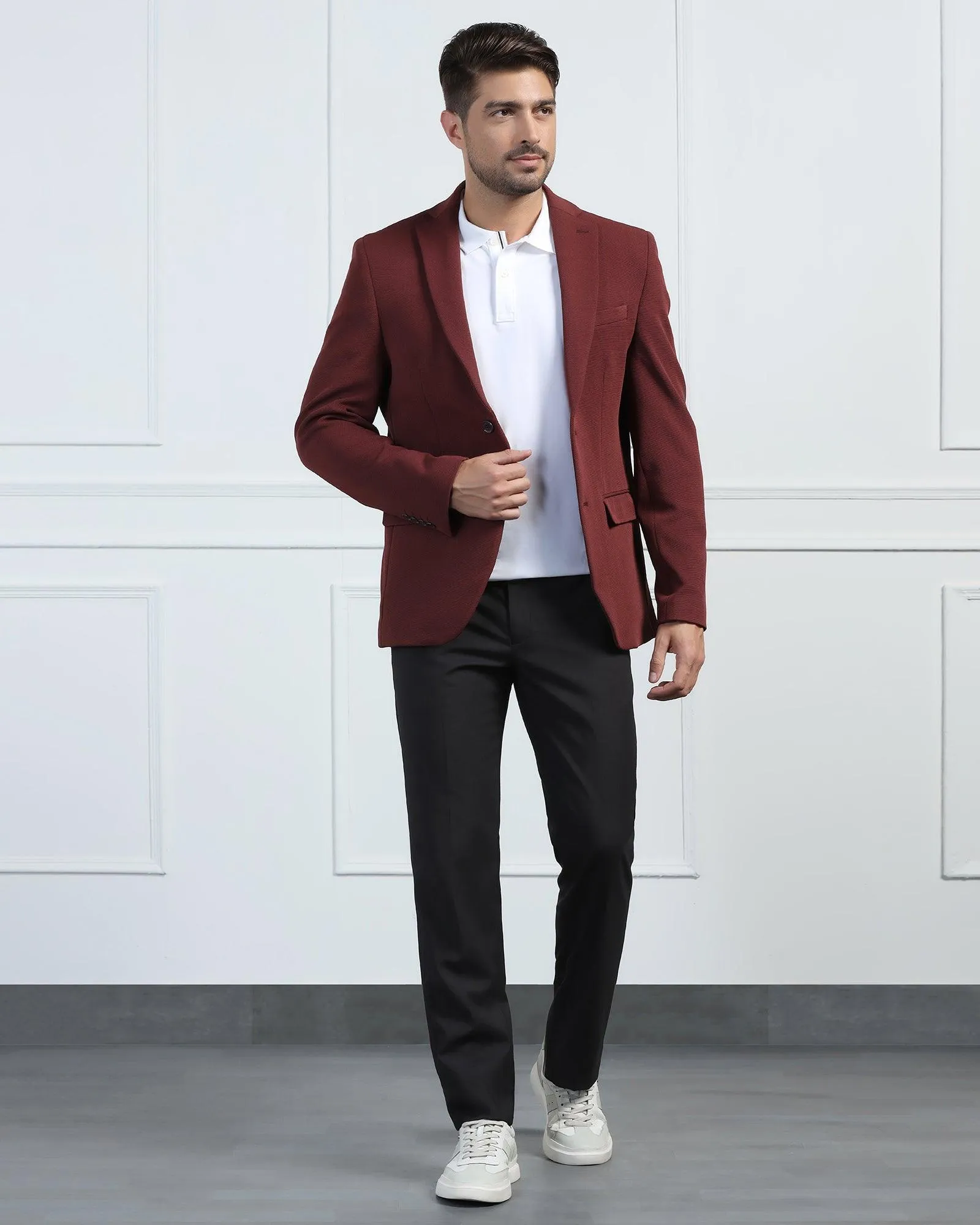 Formal Maroon Textured Blazer - Morris