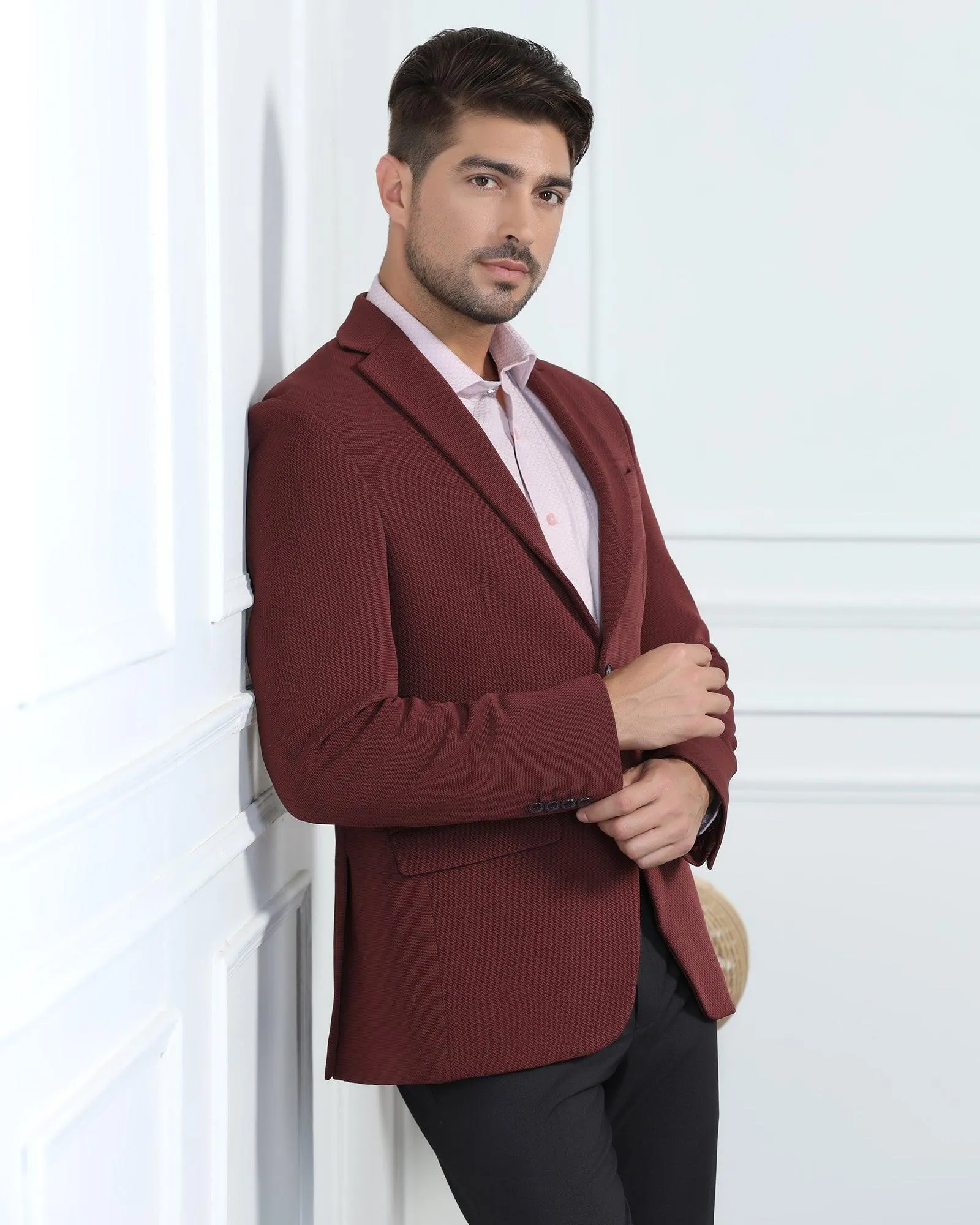 Formal Maroon Textured Blazer - Morris