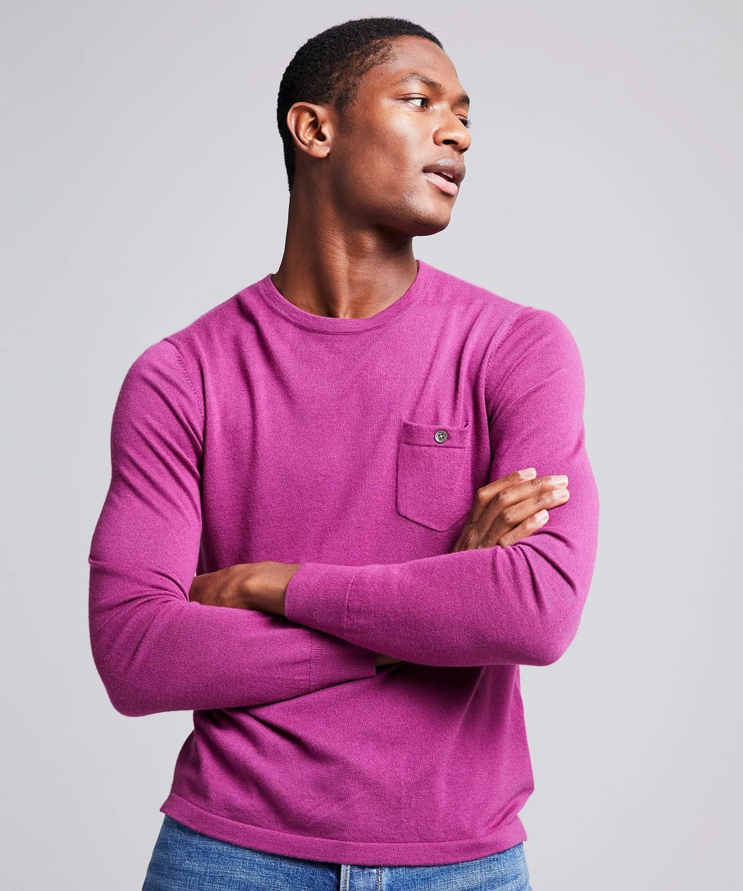 Italian Cashmere Pocket T-Shirt Sweater in Magenta Mist