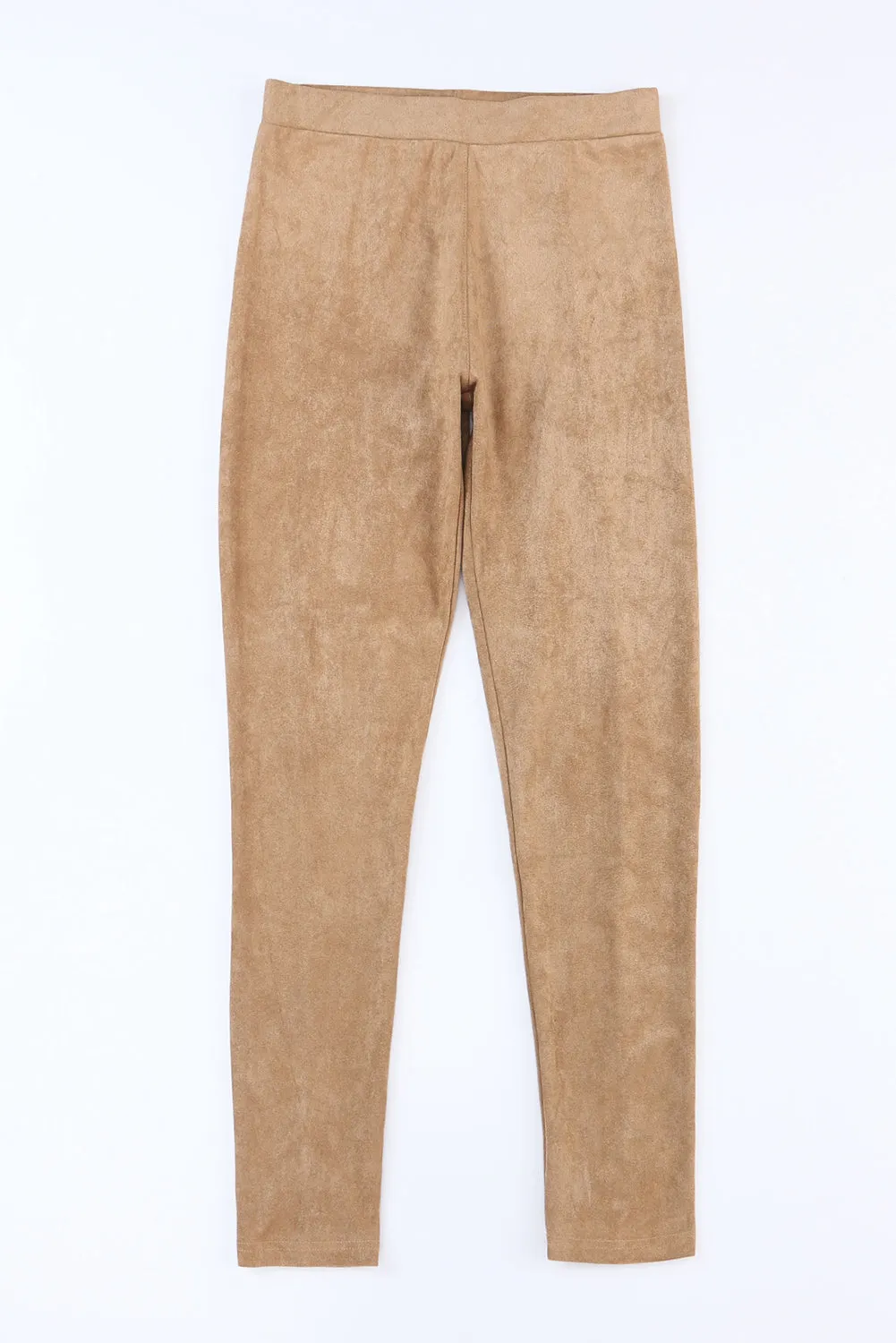 Khaki High Waist Faux Suede Skinny Leggings - Comfortable, Stretchy & Stylish Fit