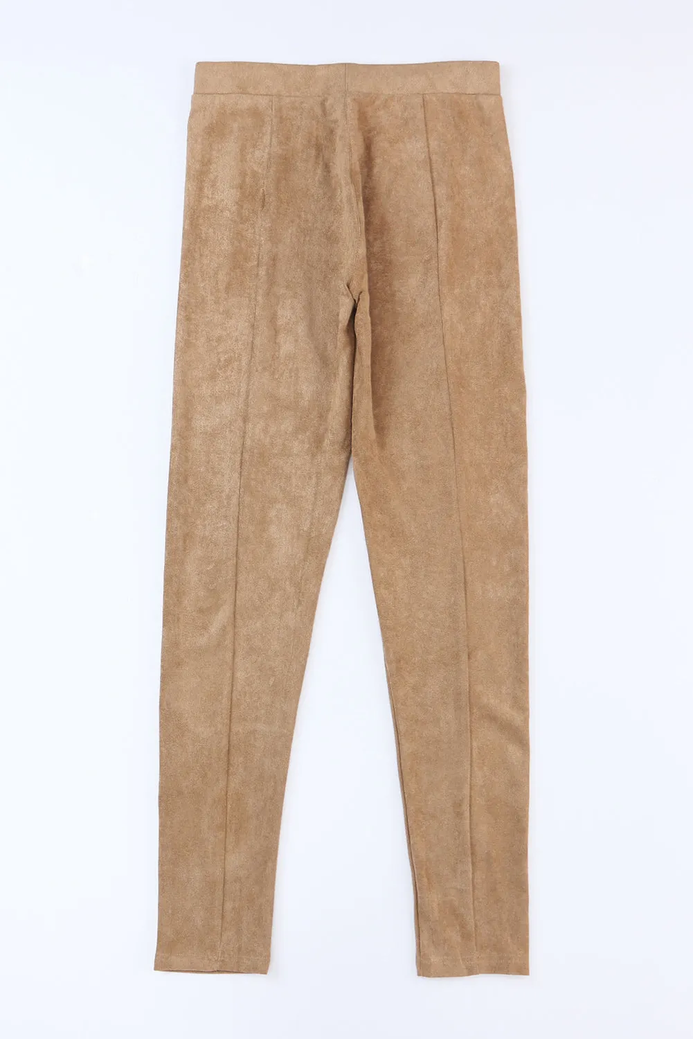 Khaki High Waist Faux Suede Skinny Leggings - Comfortable, Stretchy & Stylish Fit