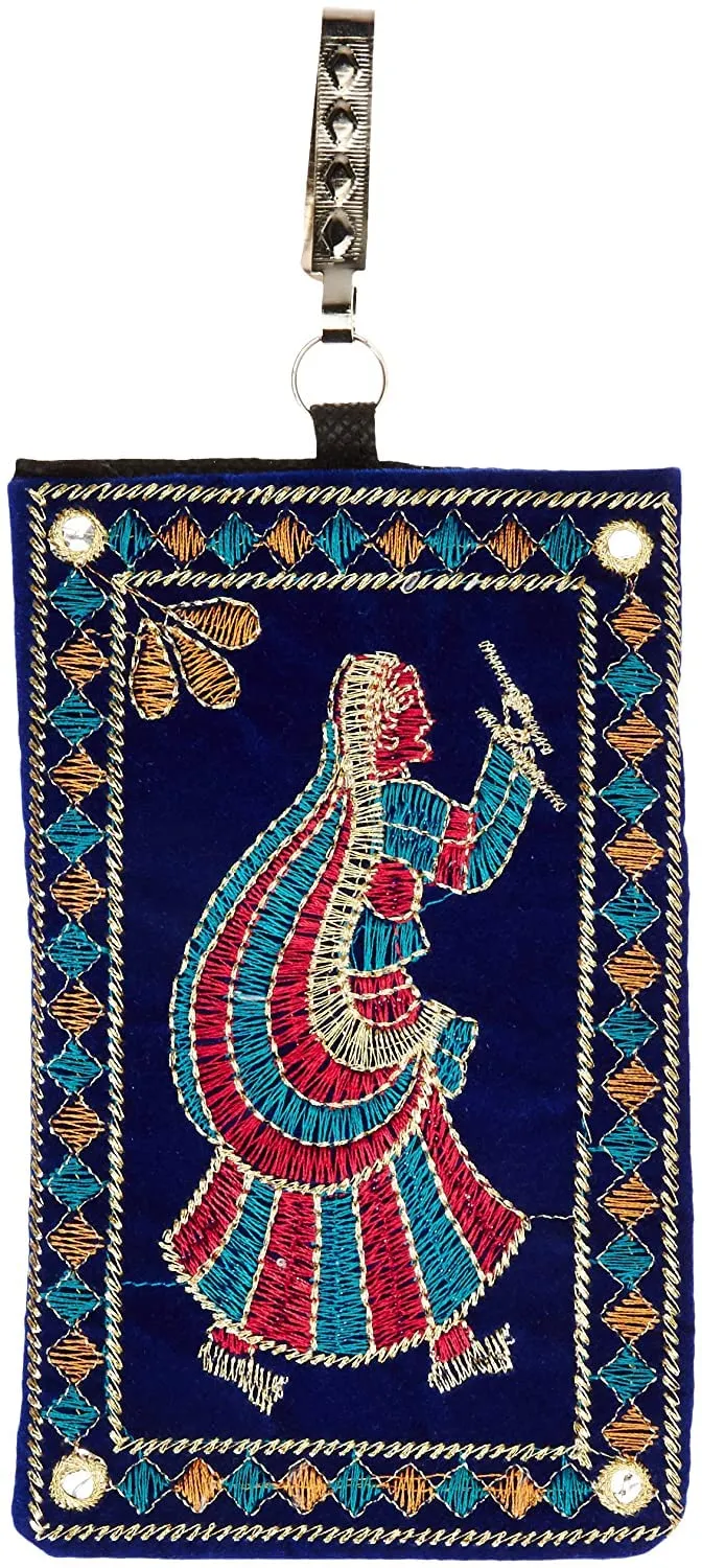 Kuber Industries Embroided Velvet Mobile Cover with Sari Hook (Multicolor)