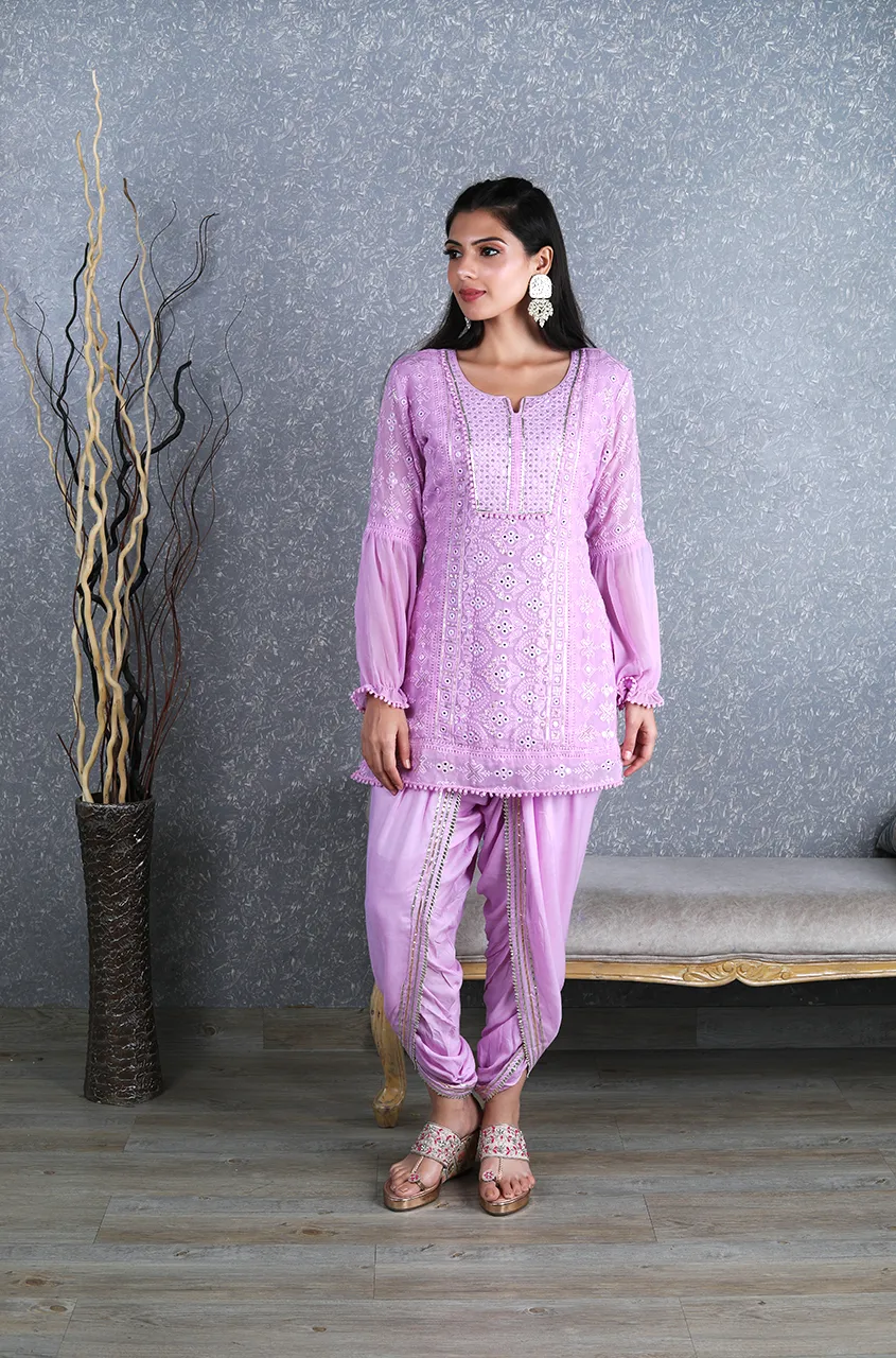 Kudi with a Swag!! - Lucknowi Kurta with Tulip Pants 2.0 -Lilac