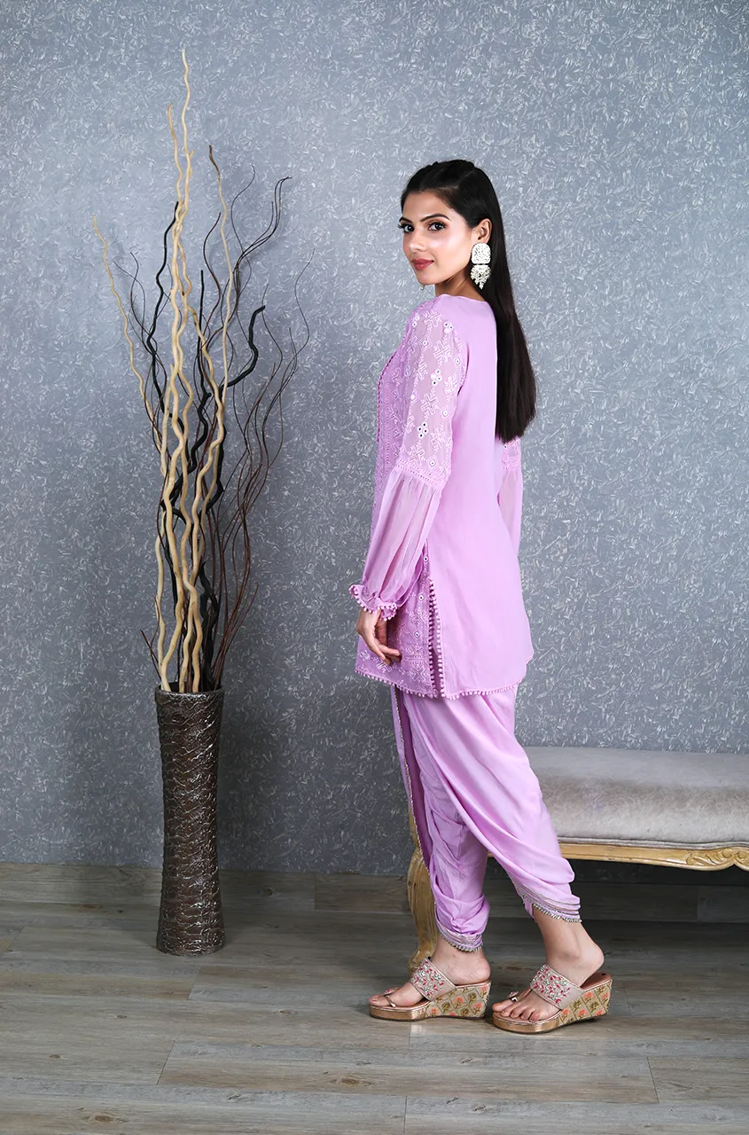 Kudi with a Swag!! - Lucknowi Kurta with Tulip Pants 2.0 -Lilac