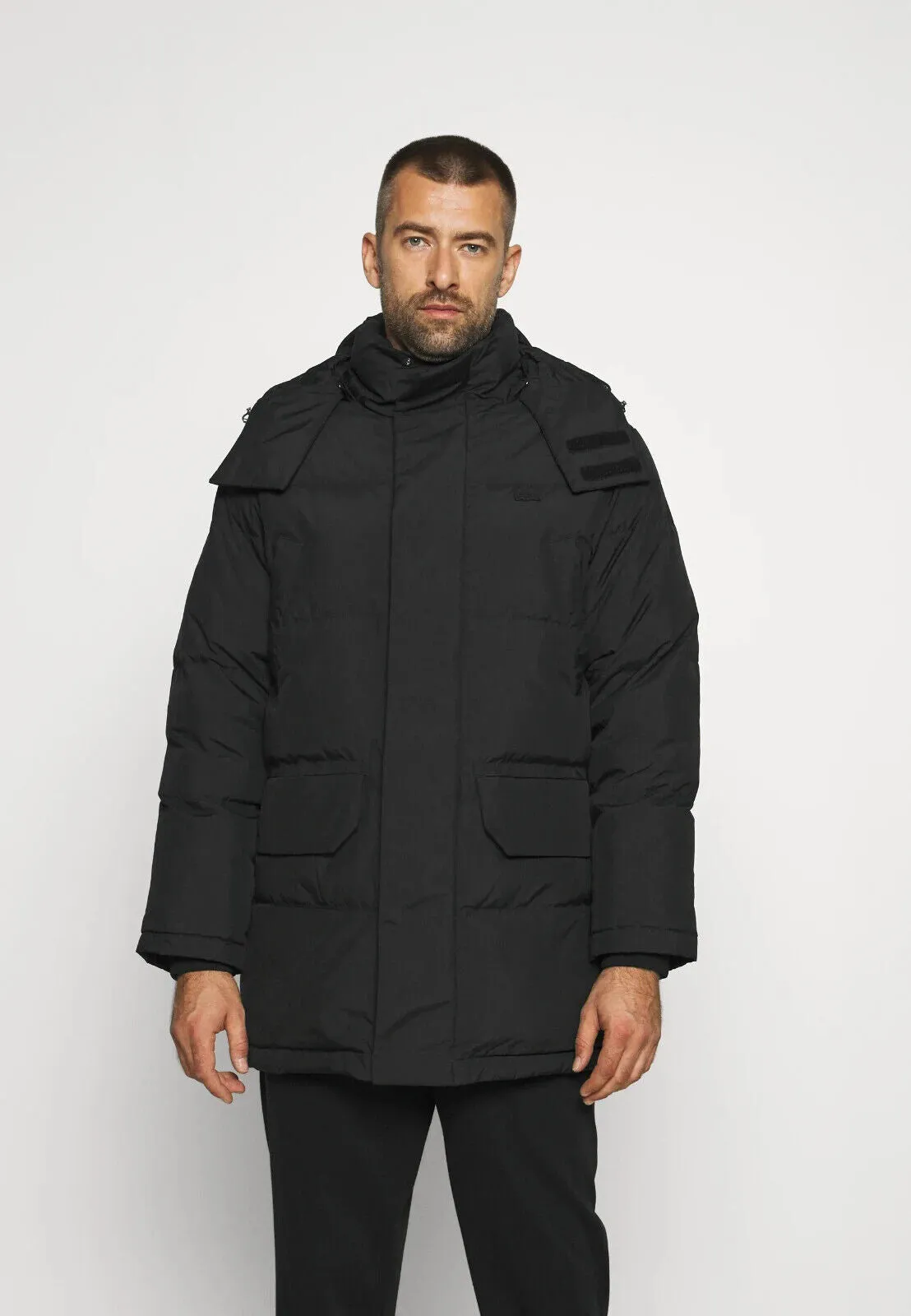 Lacoste Mens, Detachable Hood Long Puffer Coat Water Repellent