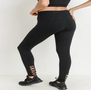 Lattice Strap Black Leggings