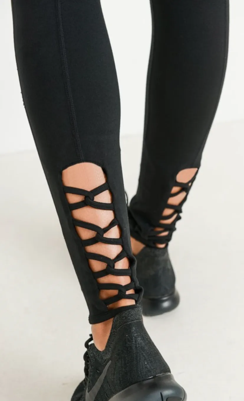 Lattice Strap Black Leggings