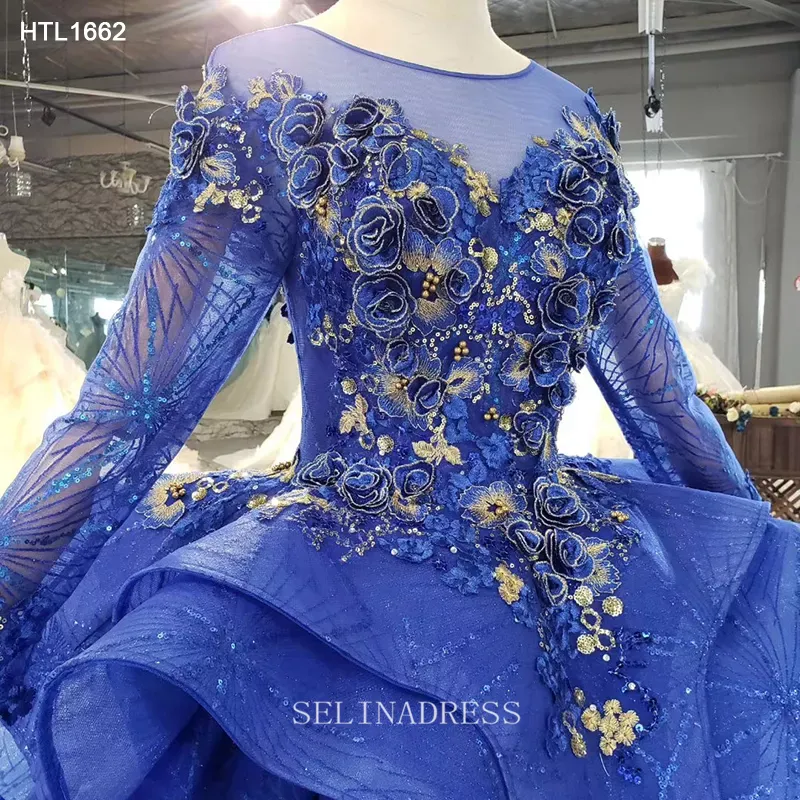 Long Sleeve Lady Beautiful Women Dress Princess Ball Gown Elegant Evening Dress LS002 Selinadress