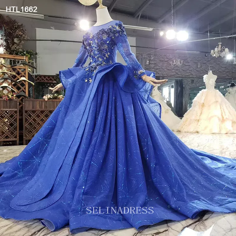 Long Sleeve Lady Beautiful Women Dress Princess Ball Gown Elegant Evening Dress LS002 Selinadress