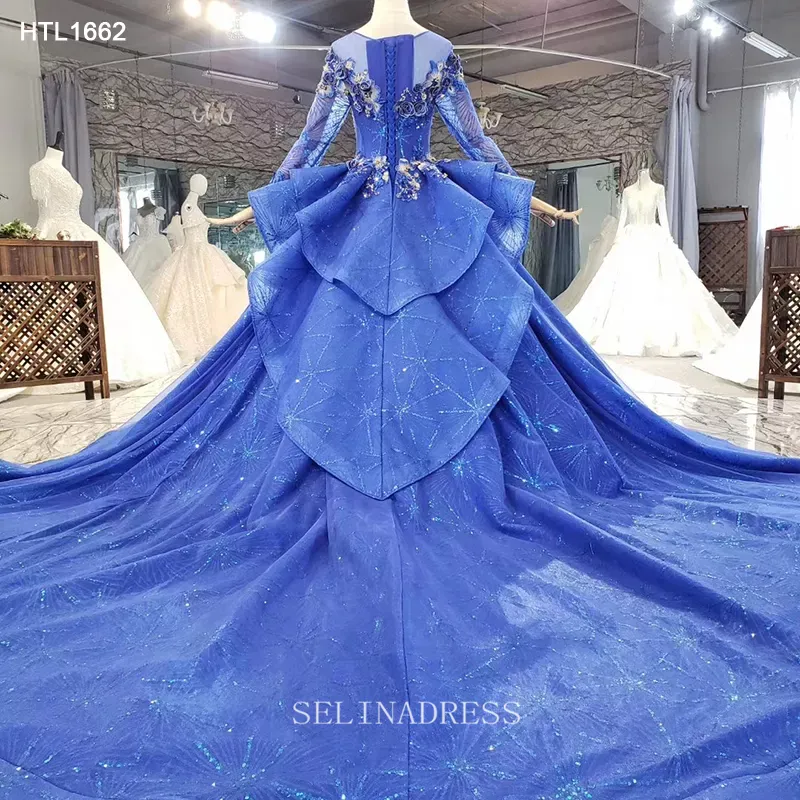 Long Sleeve Lady Beautiful Women Dress Princess Ball Gown Elegant Evening Dress LS002 Selinadress