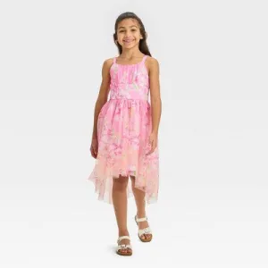 New - Zenzi Girls' Sleeveless Floral Hi-Low Dress - Pink XL