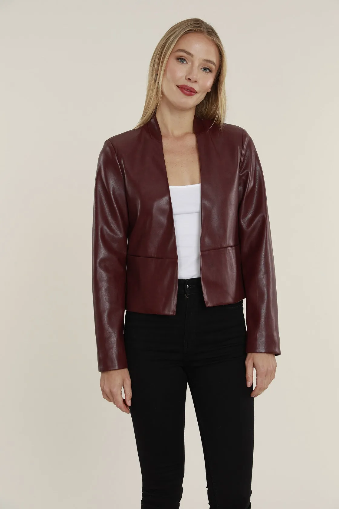 Open Front Faux Leather Blazer