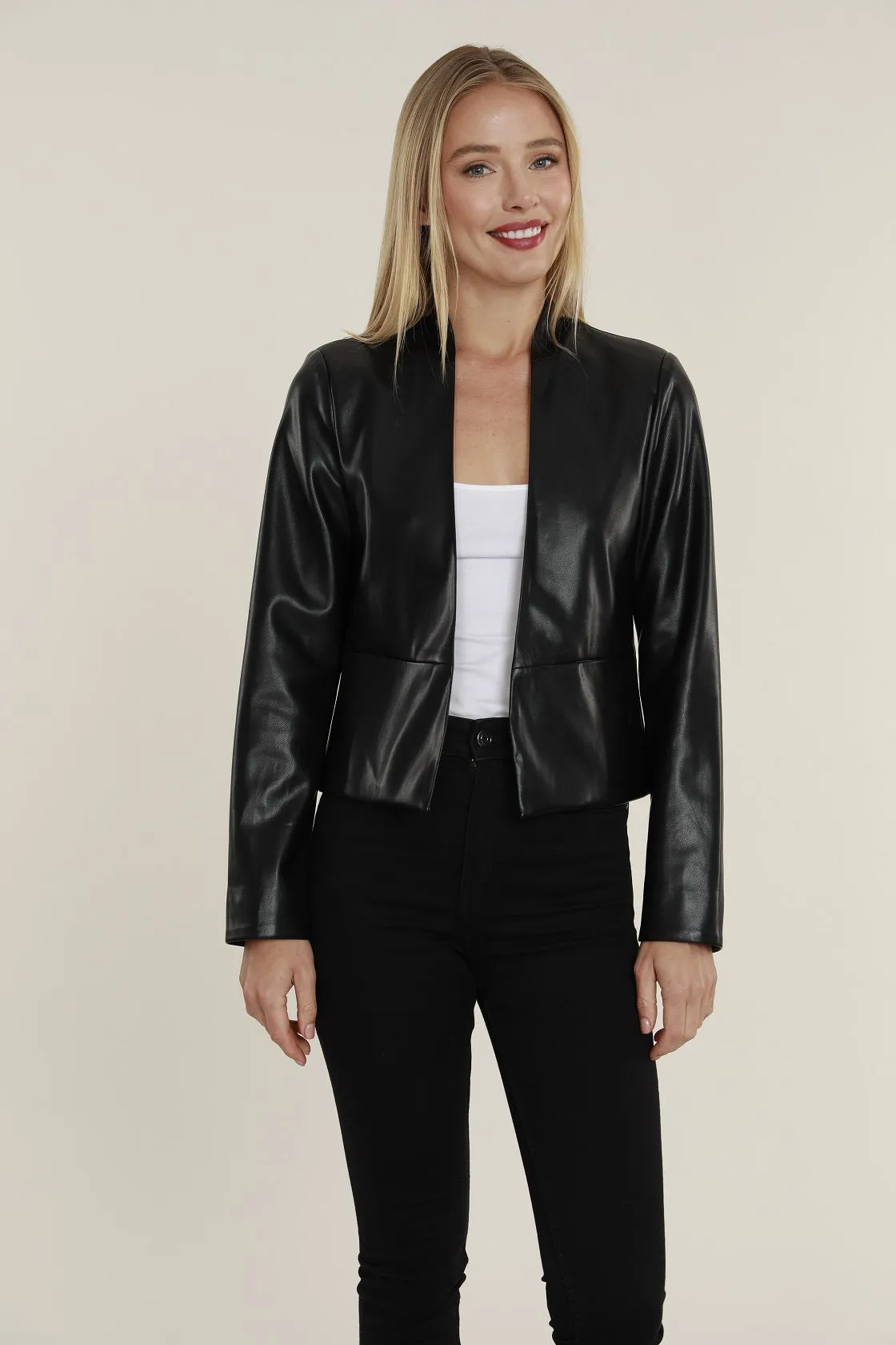 Open Front Faux Leather Blazer