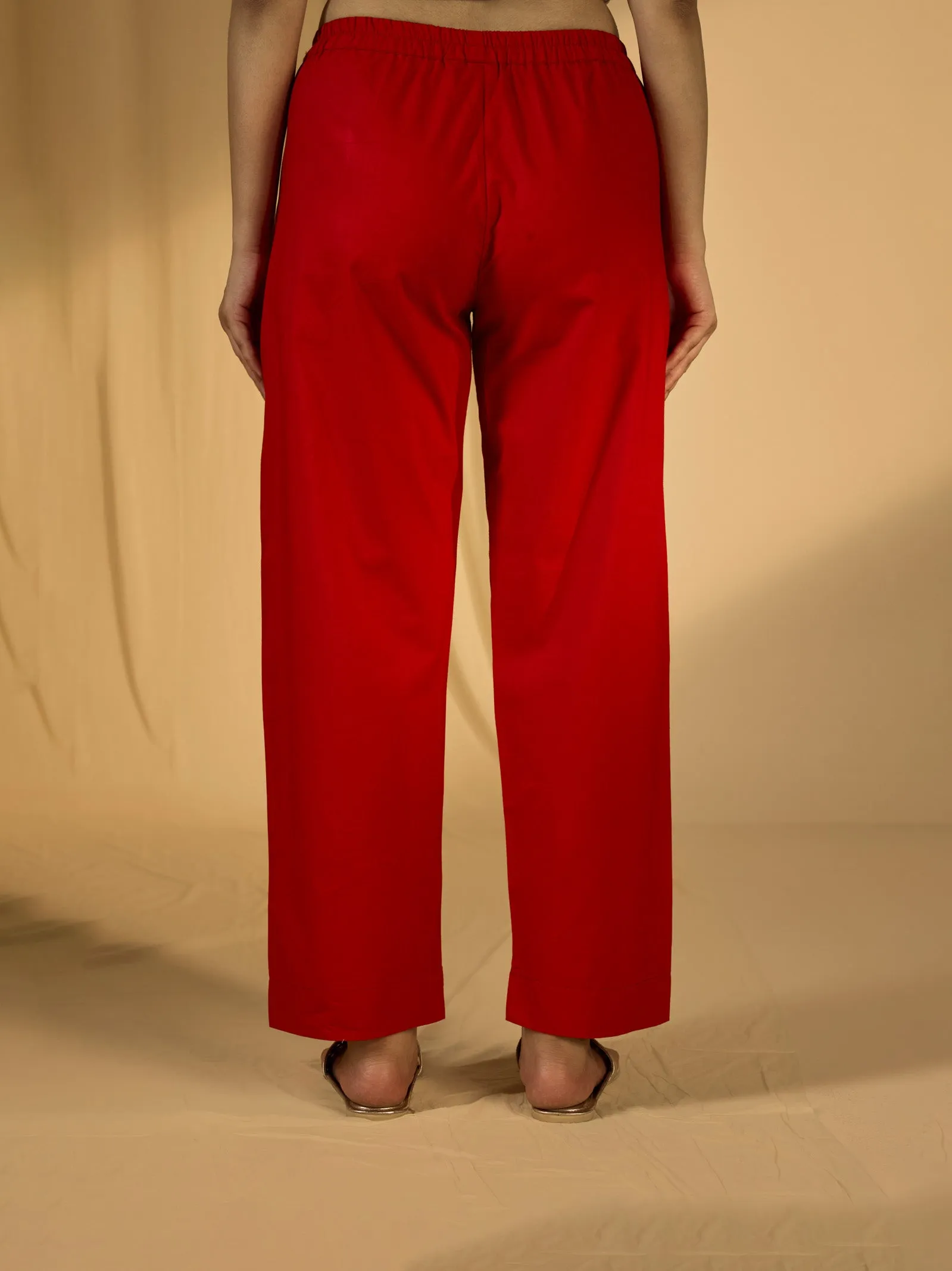 Plain Red Cotton Straight Pant