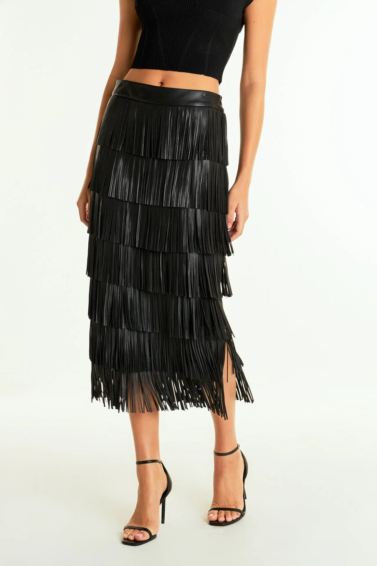 Pu Fringe Maxi Skirt