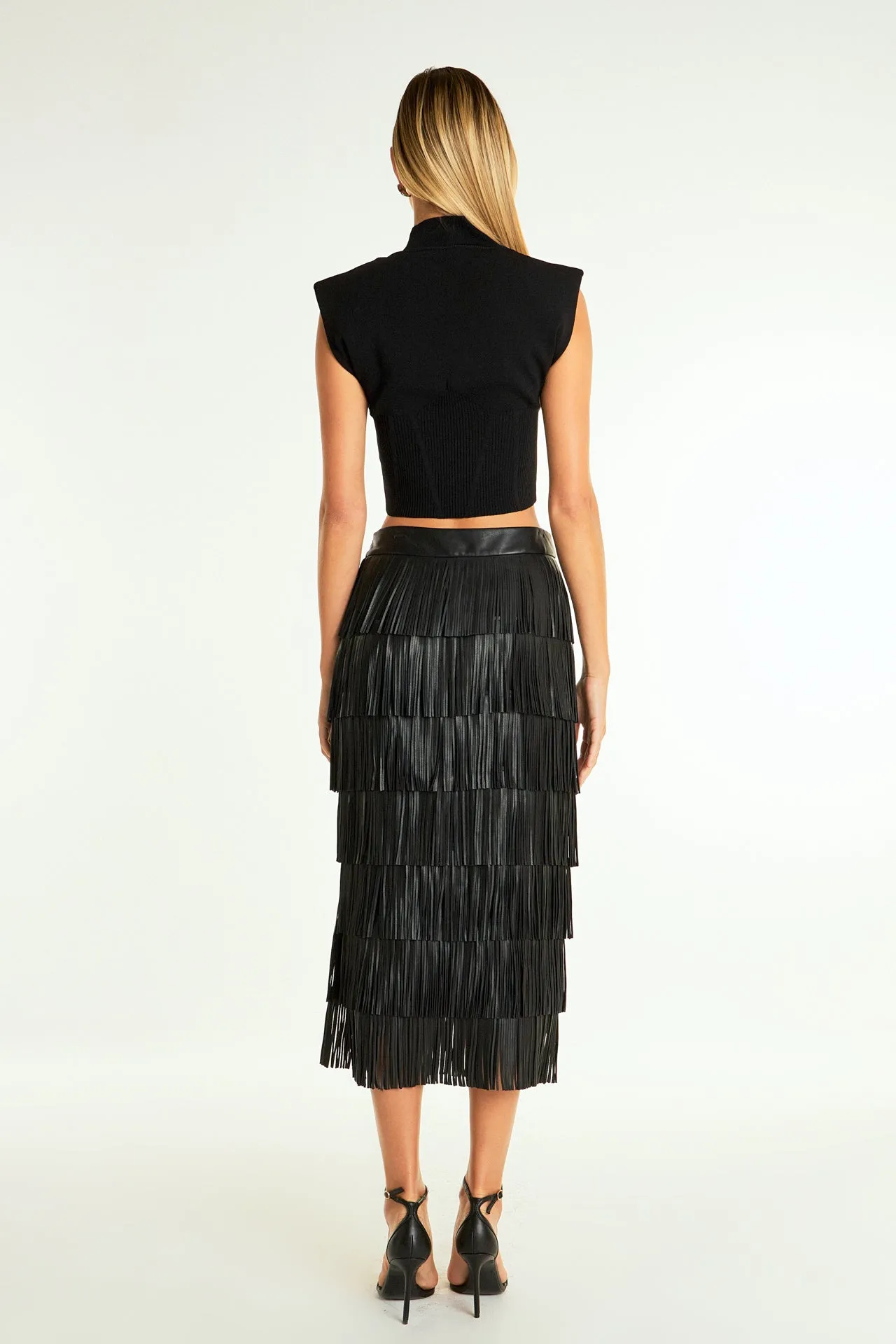 Pu Fringe Maxi Skirt