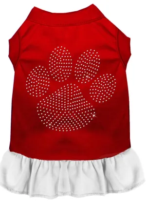 Rhinestone Clear Paw Dress Red With White Lg (14)