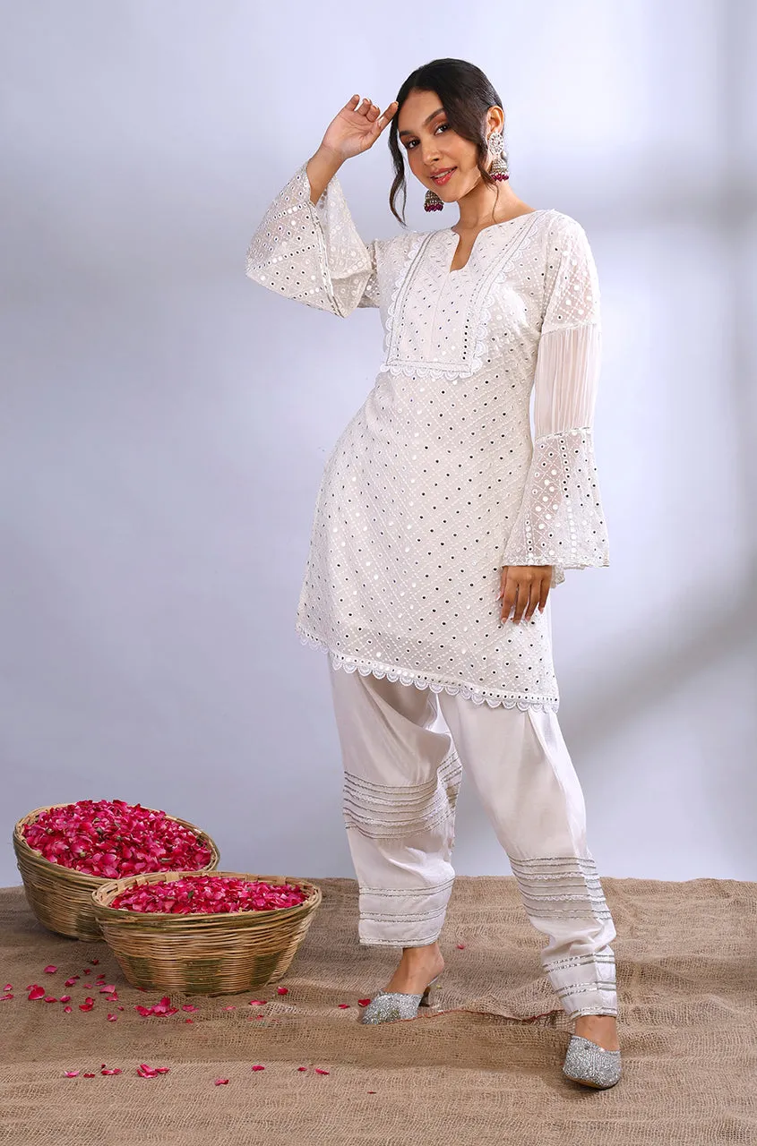 ROOH- White Lucknowi Two Piece Set